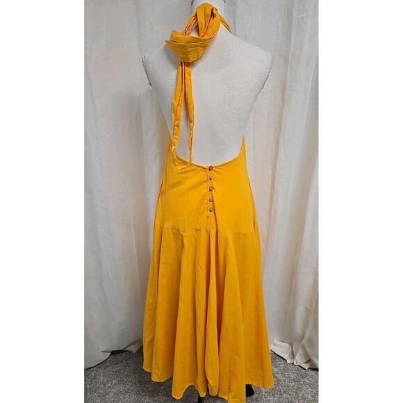 Free People Holding On Convertible Maxi Dress Cotton Linen Yellow Women’s Sz XS - Picture 5 of 10